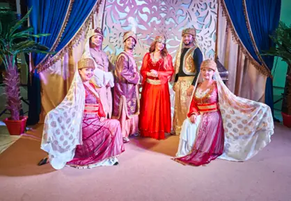 Cultural performance troupe in traditional costume